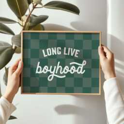 Boyhood Checkered Print Green Kids Room Wall Art - thumbnail 1