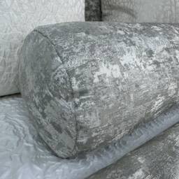 "Luxury Silver Bed Cushion, Accent Modern Decorative Pillow For Sofa Or Bed, Designer Textured Fabric, Venus Cylinder Bolster 16""x6" - thumbnail 2