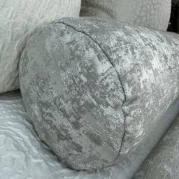 "Luxury Silver Bed Cushion, Accent Modern Decorative Pillow For Sofa Or Bed, Designer Textured Fabric, Venus Cylinder Bolster 16""x6" - thumbnail 3