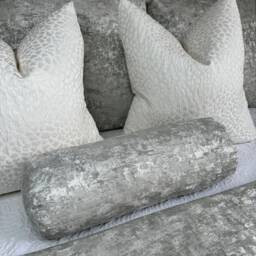 "Luxury Silver Bed Cushion, Accent Modern Decorative Pillow For Sofa Or Bed, Designer Textured Fabric, Venus Cylinder Bolster 16""x6" - thumbnail 4