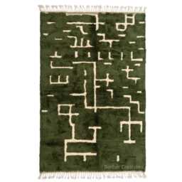 Custom Green Moroccan Rug - Handwoven Wool Berber Rug, Moss Area Authentic Beni Ourain, Mid Century Modern - thumbnail 1