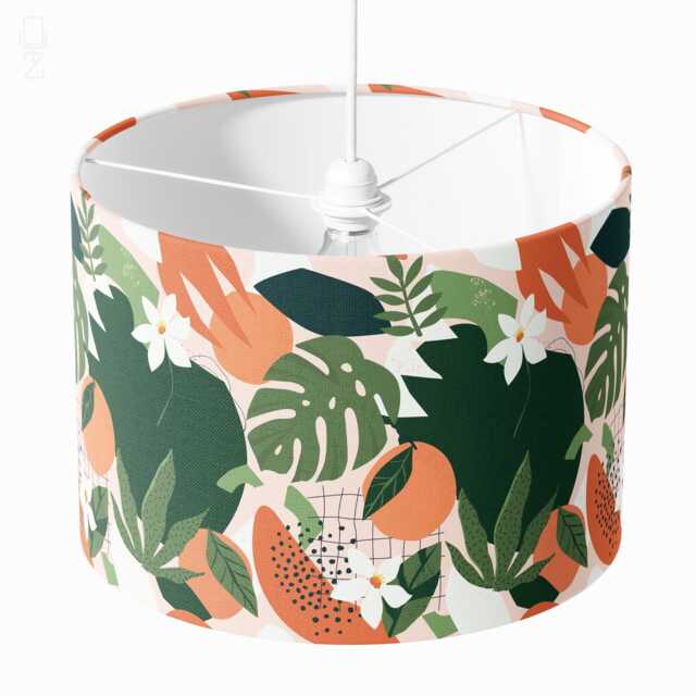 Tropical Palm Leaf Lampshade Orange & Green Velvet, Abstract Print - image 1