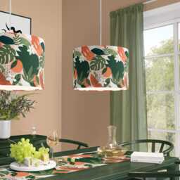 Tropical Palm Leaf Lampshade Orange & Green Velvet, Abstract Print - thumbnail 3