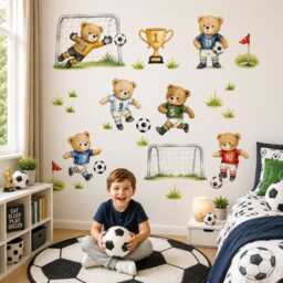 Footballer Wall Stickers Kids Sports Bedroom Decor Teddy Bear Themed Removable Decals