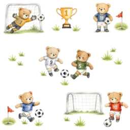 Footballer Wall Stickers Kids Sports Bedroom Decor Teddy Bear Themed Removable Decals - thumbnail 2