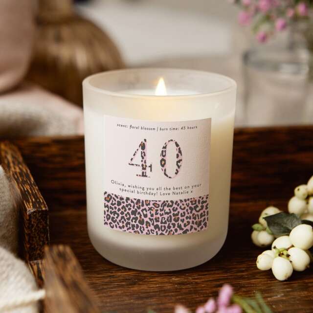 40Th Birthday Gift Candle, Leopard Print, Personalised Soy Wax - image 1