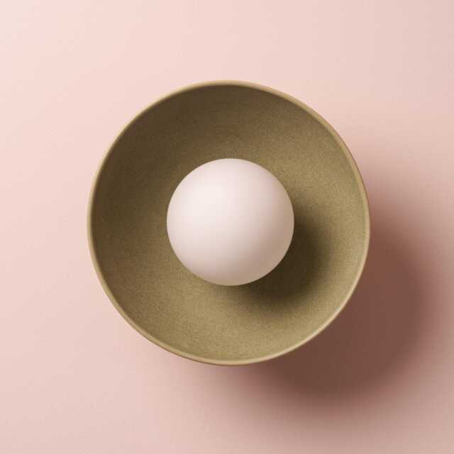 Green Small Dawn Wall Light in Ceramic & Oak - image 1