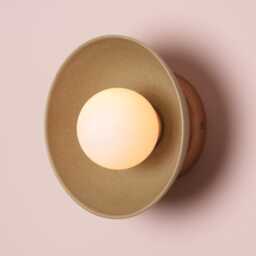 Green Small Dawn Wall Light in Ceramic & Oak - thumbnail 2