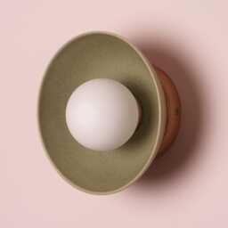 Green Small Dawn Wall Light in Ceramic & Oak - thumbnail 3