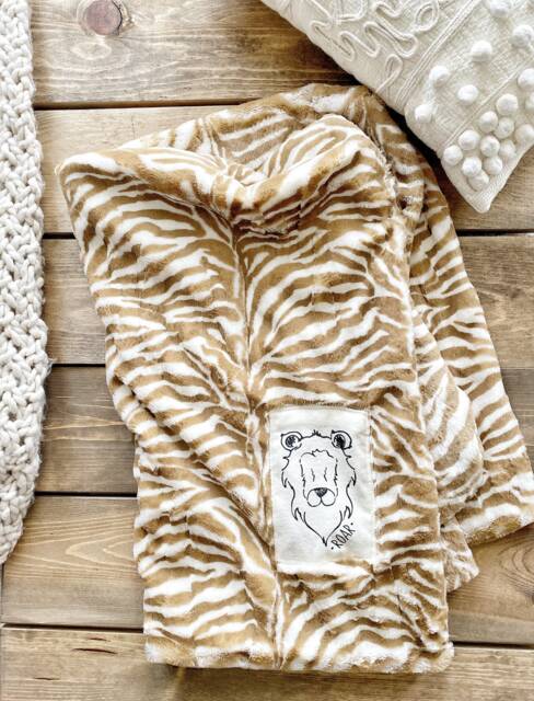 Lion Baby Blanket in Zebra Print Minky & Faux Fur - image 1