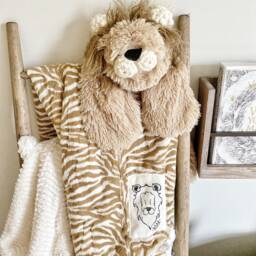 Lion Baby Blanket in Zebra Print Minky & Faux Fur - thumbnail 3