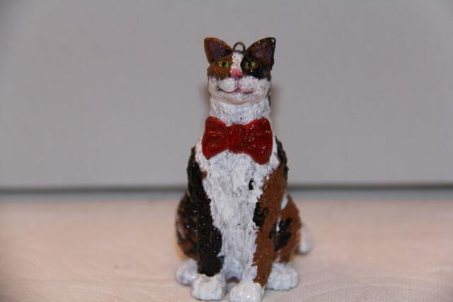 Calico Cat With Red Bow, 100% Handmade - image 1
