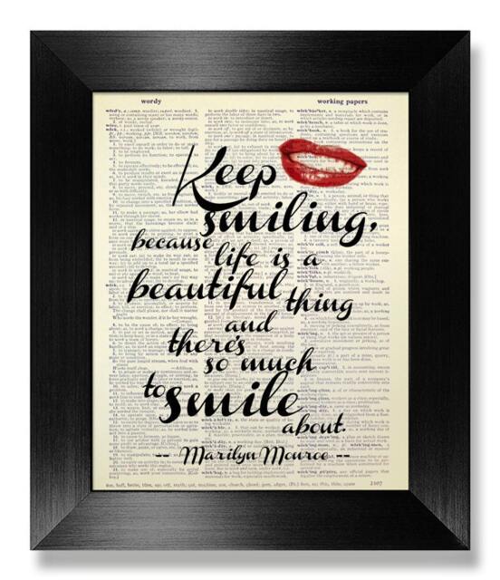 Girl Bedroom Decor, Poster Quote Print, Dictionary Paper, Gift Her Wife Woman, Inspirational Quotes Wall Decal, Keep Smiling
