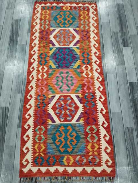 Runner Rug Tribal, Handmade Artisan Afghan Turkish, Scandinavian, Navajo, Bohemian, Wool Flatweave Multicolour Kilim 192x78 cm - image 1