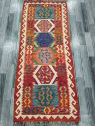 Runner Rug Tribal, Handmade Artisan Afghan Turkish, Scandinavian, Navajo, Bohemian, Wool Flatweave Multicolour Kilim 192x78 cm - thumbnail 1