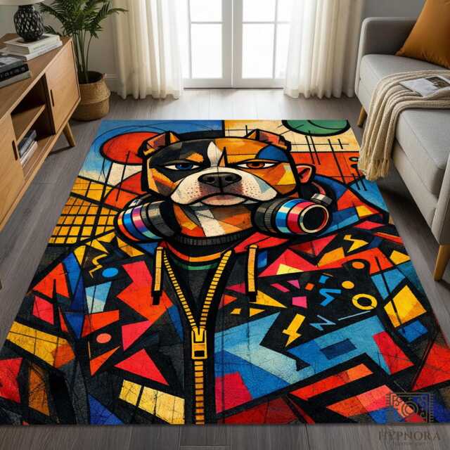 Urban Bulldog Rug, Geometric Graffiti Dog Area Carpet - image 1