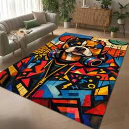 Urban Bulldog Rug, Geometric Graffiti Dog Area Carpet - thumbnail 3