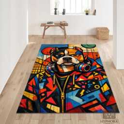 Urban Bulldog Rug, Geometric Graffiti Dog Area Carpet - thumbnail 2
