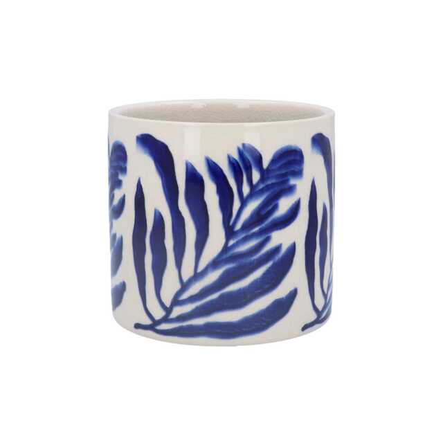Navy Leaf Branch Plant Pot - Blue Ceramic Planter Home Decor Stoneware Cover - image 1