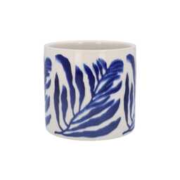 Navy Leaf Branch Plant Pot - Blue Ceramic Planter Home Decor Stoneware Cover