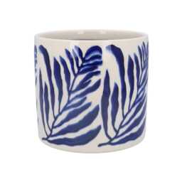 Navy Leaf Branch Plant Pot - Blue Ceramic Planter Home Decor Stoneware Cover - thumbnail 2