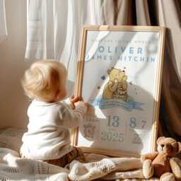 Personalised Winnie The Pooh Baby Print - Birth Details Newborn Gift Bear Nursery Wall Art - thumbnail 2