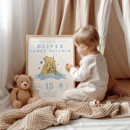 Personalised Winnie The Pooh Baby Print - Birth Details Newborn Gift Bear Nursery Wall Art - thumbnail 3