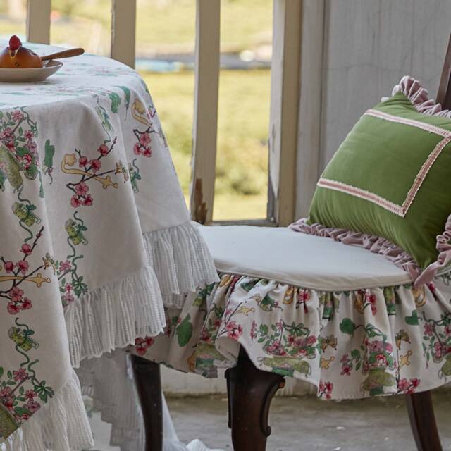 Ruffled Floral Chair Cover, French Country Style Velvet Seat Slipcover - image 1