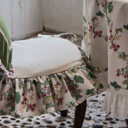 Ruffled Floral Chair Cover, French Country Style Velvet Seat Slipcover - thumbnail 2