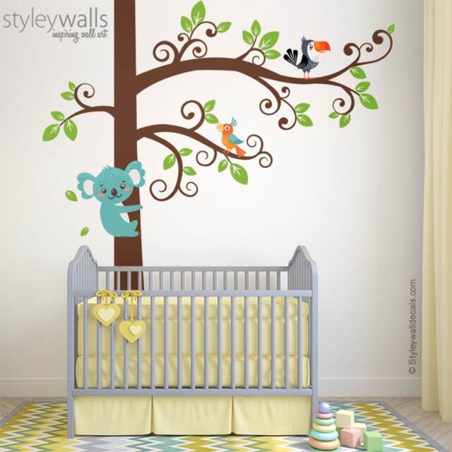Koala Wall Decal, Tree & Decal Sticker, Bear Parrots Kids Baby Nursery Decor - image 1