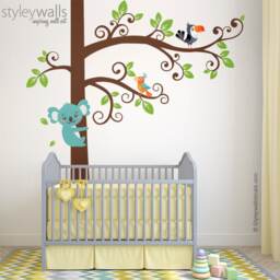 Koala Wall Decal, Tree & Decal Sticker, Bear Parrots Kids Baby Nursery Decor - thumbnail 1