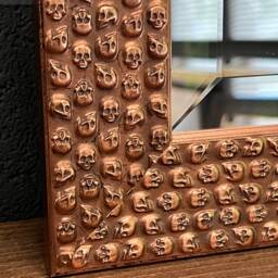 Handcrafted Ornate Skulls Bronze Mirror Bevelled Glass Wall Decor - thumbnail 3
