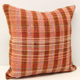 Handmade Kilim Pillow Cover 16x16, Turkish Boho Cushion - thumbnail 1