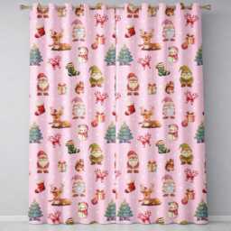 Christmas Gnome Reindeer Snowman Gift On Pink Snow Dot Background Seamless Readymade Eyelet Ring Top Thermal 100% Blackout Curtains - thumbnail 2