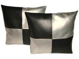 "2 Black & Silver Check Faux Leather Cushions 16"" 18"" 20"
