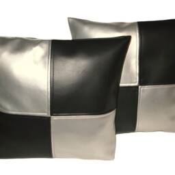 "2 Black & Silver Check Faux Leather Cushions 16"" 18"" 20" - thumbnail 2