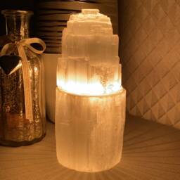 Selenite Tower Lamp Natural Crystals Spiritual Home Decoration Night Light Table For Sale Satin Spar Crystal Lighting Decor Shop - thumbnail 2