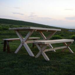 Reclaimed Wood Outdoor Dining Table Set With Benches - Rustic Garden Patio Furniture - thumbnail 2