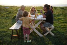 Reclaimed Wood Outdoor Dining Table Set With Benches - Rustic Garden Patio Furniture - thumbnail 1