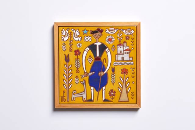 Greek Island Man Wall Decor Folk Art Handmade Ceramic Tile Housewarming Gift Modern Traditional Vintage Style Home Farm House Table Greece - image 1