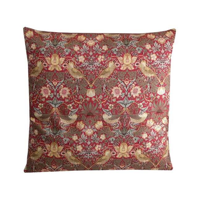 William Morris Strawberry Thief Cushion Red Bird Floral Pillow Cover Victorian Decor - image 1