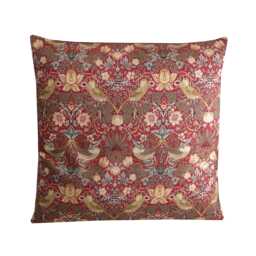 William Morris Strawberry Thief Cushion Red Bird Floral Pillow Cover Victorian Decor - thumbnail 1
