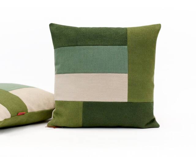 Green Geometric Pillow - Color Block Modern Patchwork Mixed Fabric Case Handmade From Upholstery Fabrics By Ellaosix - image 1