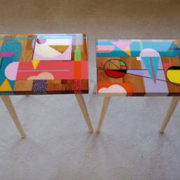 Hand Painted Resin Side Tables Funky Abstract Art, Boho Decor - thumbnail 3