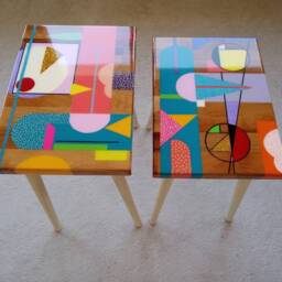 Hand Painted Resin Side Tables Funky Abstract Art, Boho Decor - thumbnail 2