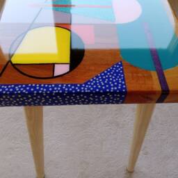 Hand Painted Resin Side Tables Funky Abstract Art, Boho Decor - thumbnail 4