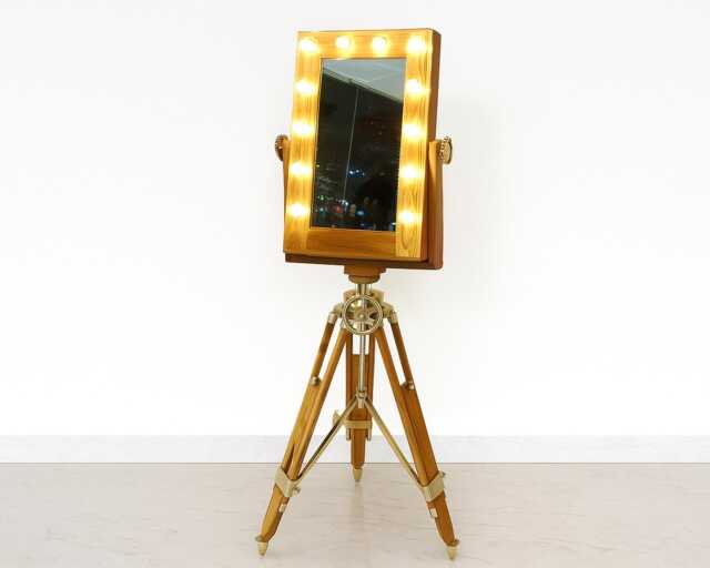 Vanity Mirror Floor Lamp With Wooden Tripod Stand & Ledbulb For Makeup Studio Bedroom Dressing Room Salon Decorative Standing Light - image 1