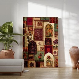 Mughal Arch Collage Poster, Persian-Inspired Wall Art With Ornate Textures & Jewel Tones, Bohemian Print For Cultural Home Decor - thumbnail 3