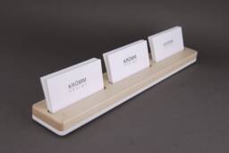 Maple Wood Business Card Stand, Acrylic Base, 3-Slot Display