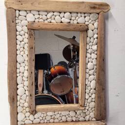 Made To Order Dorset Driftwood & White Beach Pebble Mirror 86 X 71 cm With Shelf Hand Made Shabby Chic - thumbnail 3